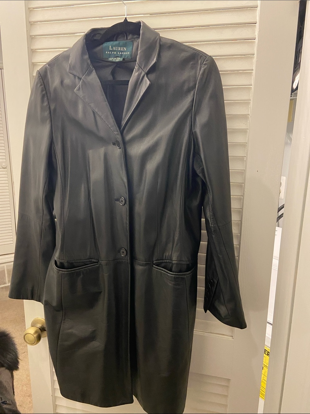 Lauren Ralph Lauren Black Leather Longline Coat
